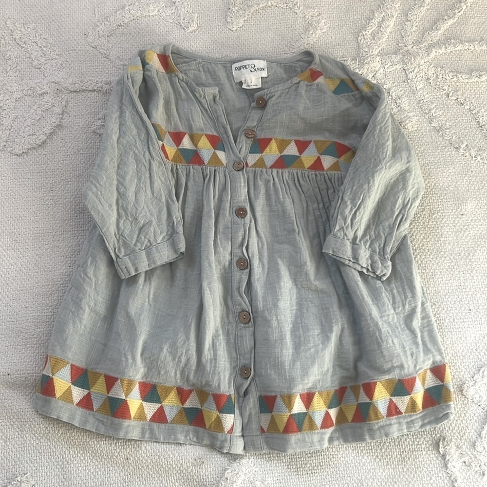 Poppet & FOX poppet and fox embroidered button down dress size 3T